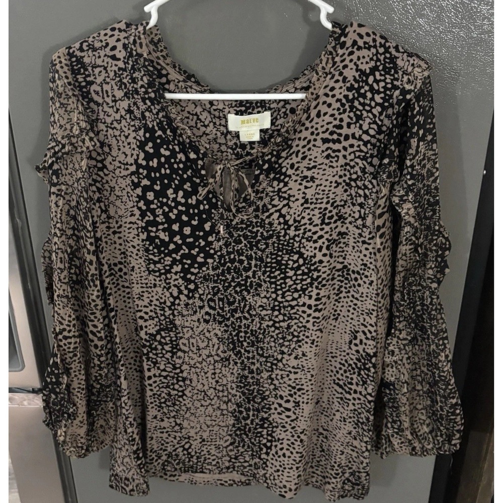 Maeve Anthropologie Women's Large Leopard Print Ruffle Peasant Blouse